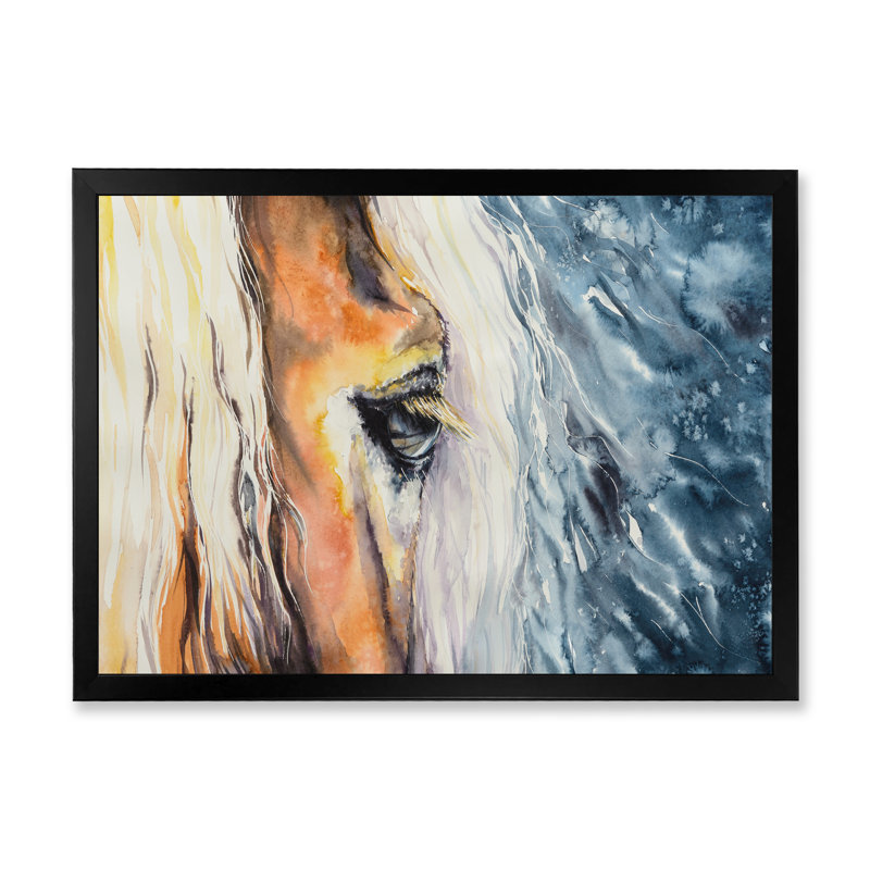 Gros plan sur un magnifique œil de cheval II - peinture sur toile, H 30 po x l 40 po x 1,5 po, Toile avec cadre noir