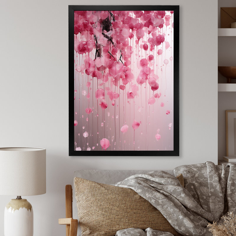 Cerisier rose en fleur 2 - Art mural cerise, H 20 po x l 12 po x P 1 po, Cadre simple noir