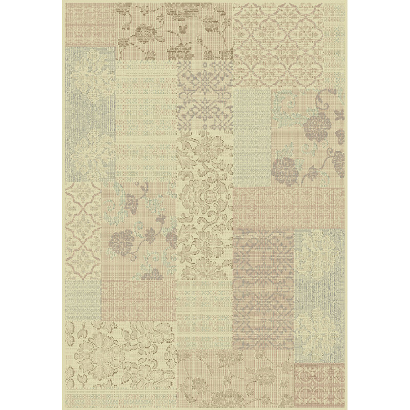 Tapis crème / brun clair à motif floral Pâques, Rectangle 6 pi 7 po x 9 pi 6 po