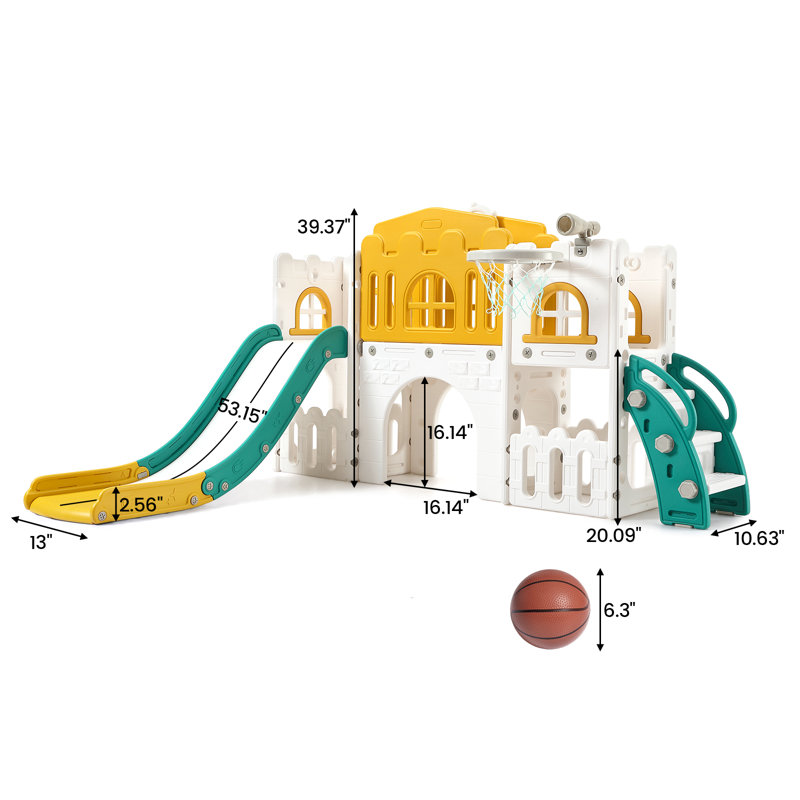 8-in-1 Green and Yellow HDPE Indoor Toddler Playground with Slide
