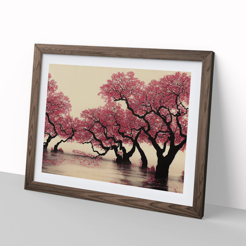 Thrilling Cherry Blossom Trees - Single Picture Frame Print, 46cm H x 64cm W x 2cm D, Walnut Framed