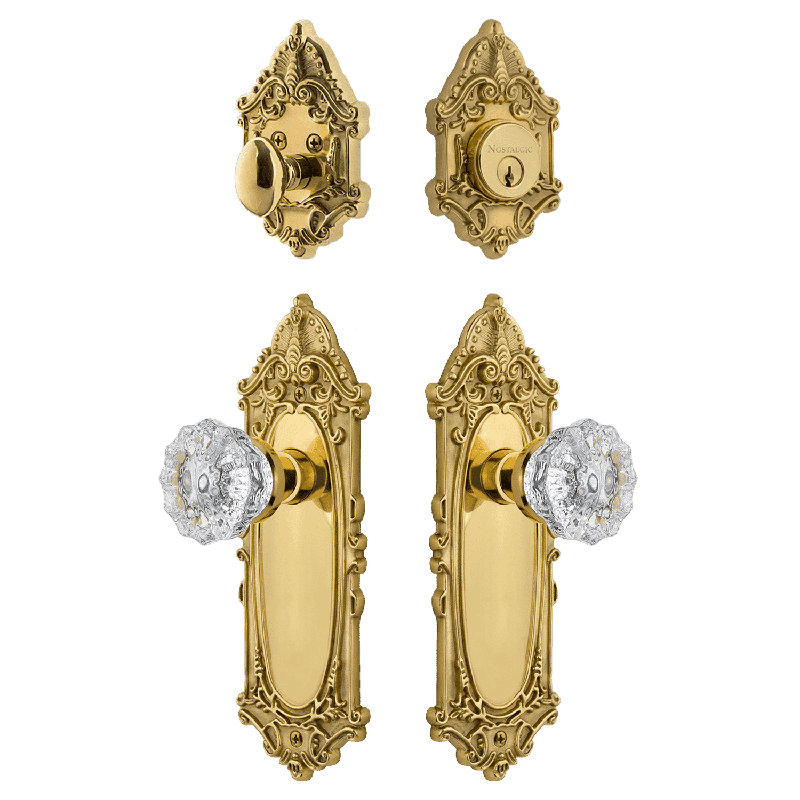 Nostalgic Warehouse Victorian Entry Set with Crystal Knob, Polished Brass, 2.375
