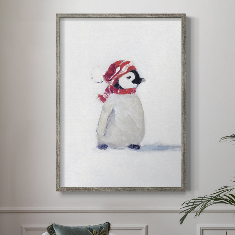 «Penguin Play I», reproduction encadrée - bois massif, H 11 po x l 9 po