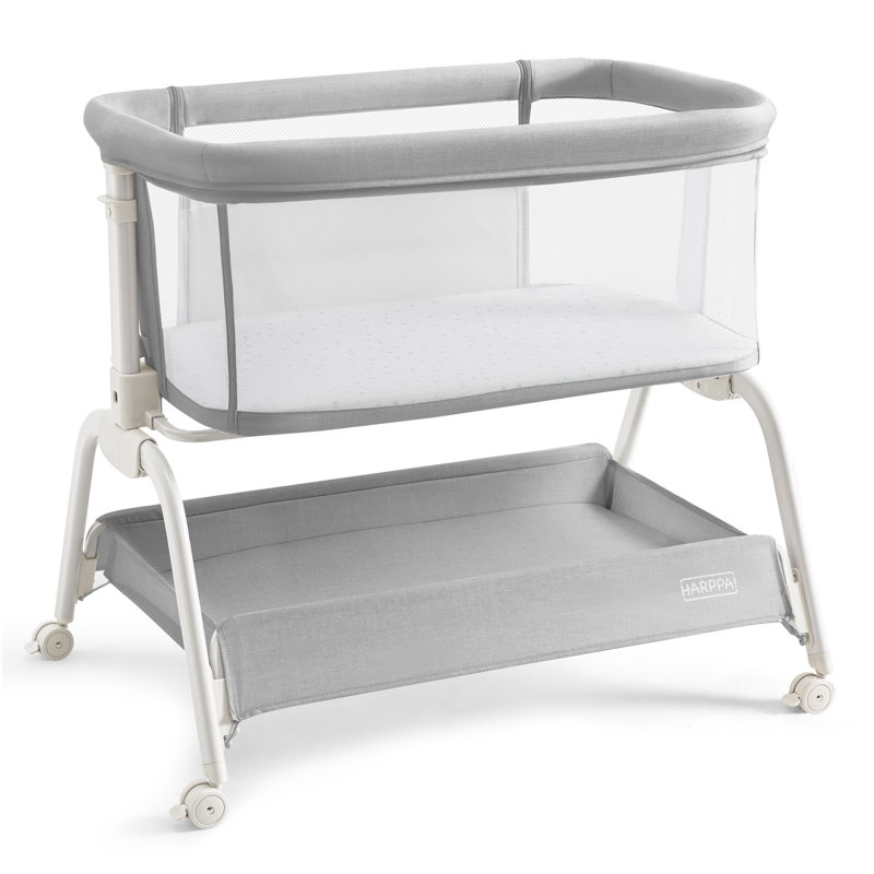 Bedside Cot with Mattress, Grey