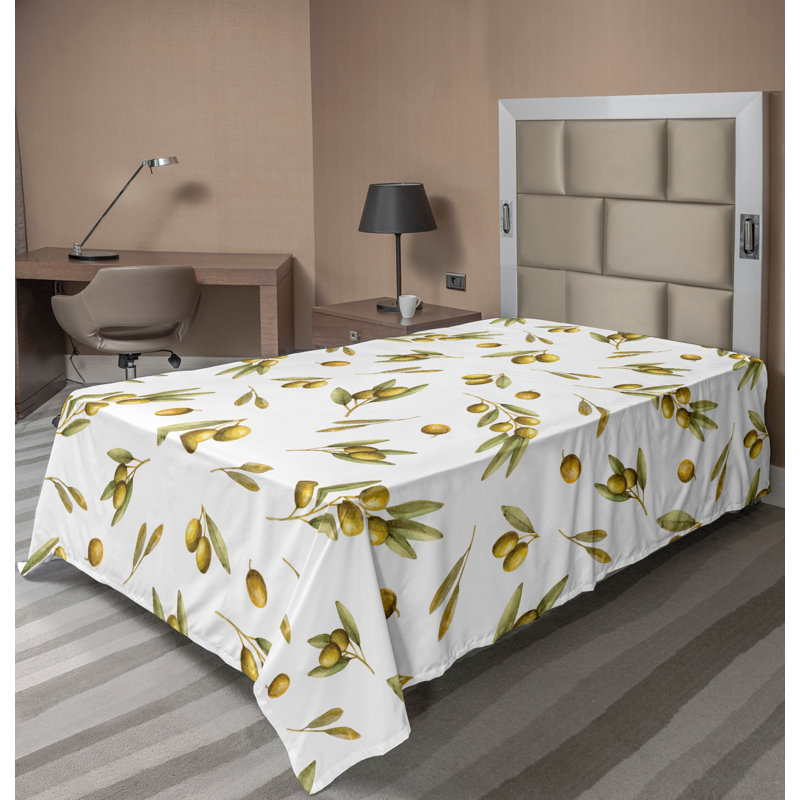 Ambesonne Nature Top Flat Sheet Glisten Fish Sunlight King Blue Purple White, Vert, jaune, olive / floral