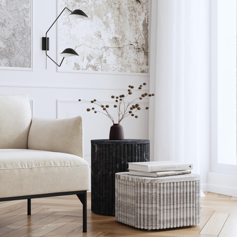 Table d'appoint ronde en marbre et bois Ula