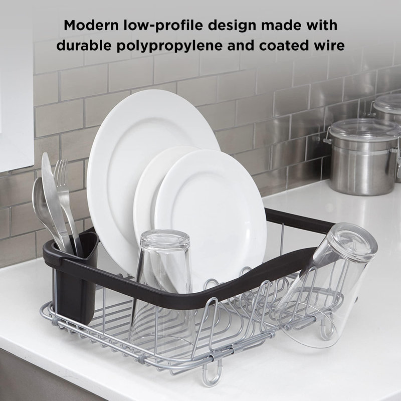 Black and Nickel Metal Dish Rack with Utensil Cup