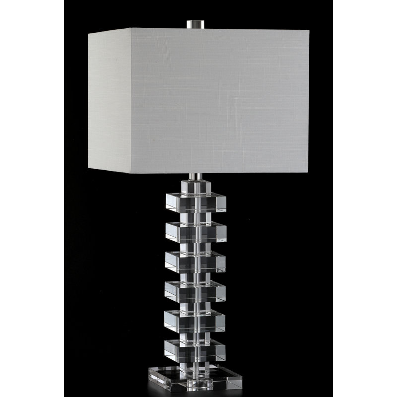 28" Clear Crystal Table Lamp with White Drum Shade