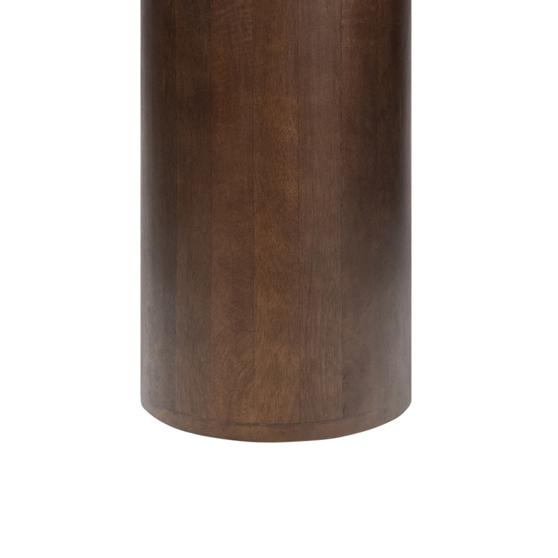 Milos 18" Modern Natural White Marble Square Top End Table, Walnut Wood Cylinder Pedestal Base Accent Side Table for Living Room