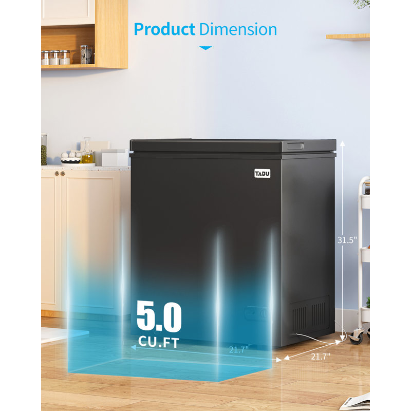 5.0 Cu.Ft. Chest Freezer with Removable Storage Basket,Deep Freezer with Adjustable Temperature Controls(-7.6°F~6.8°F ), Digital Thermostat &Top Open Door,Quiet 32dB (Black/White)