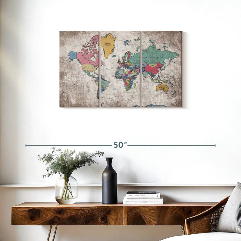 Keiri Geographic World Map III, 20" H x 33" W