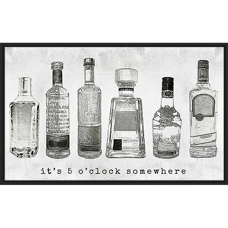 «It's 5 O'loge Somewhere» par Natalie Carpentieri - impression, H 27,5 po x l 43,5 po x P 2 po, Cadre flottant noir