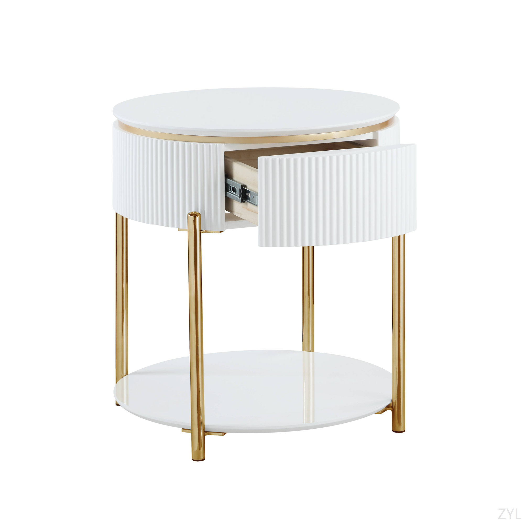 Orren Ellis White High Gloss & Gold Finish End Table | Wayfair