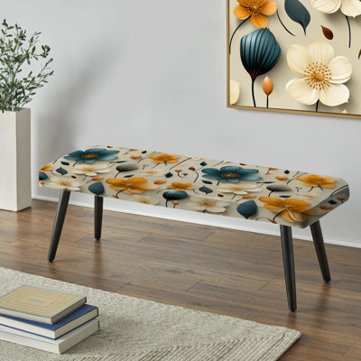 Banc noir rembourré Mod Floral Nostalgia - Mid-Century
