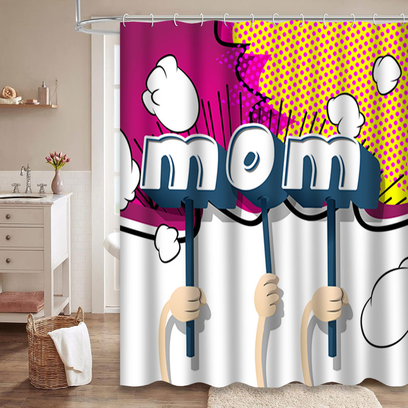 Rideau de douche avec 12 crochets Letters Word Mom Best, L 72 po x l 78 po