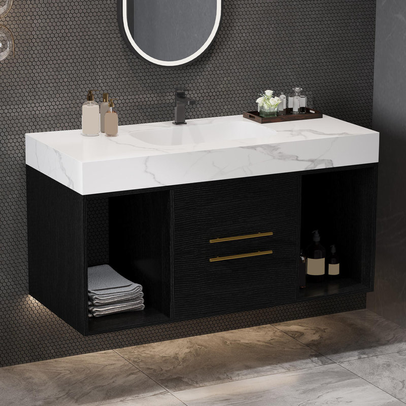 39.4" Wall-Mounted Single Bathroom Vanity with Sink, Black