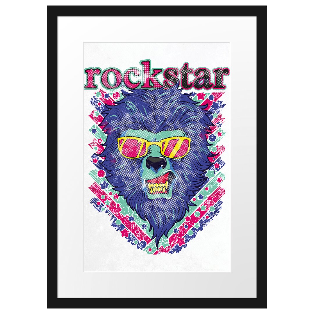 Gerahmtes Poster Rockstar-Lion White