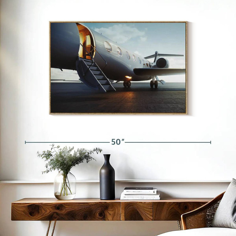 Avion privé de luxe, Cadre flottant en bois naturel, 37 po x 25 po