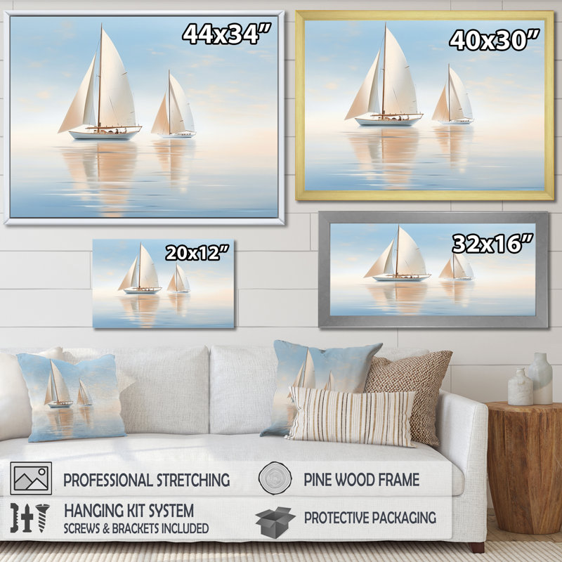 Erandekar " Sailboat Harmonious Tides I ", Gold Floater Framed, 24" H x 32" W x 1" D