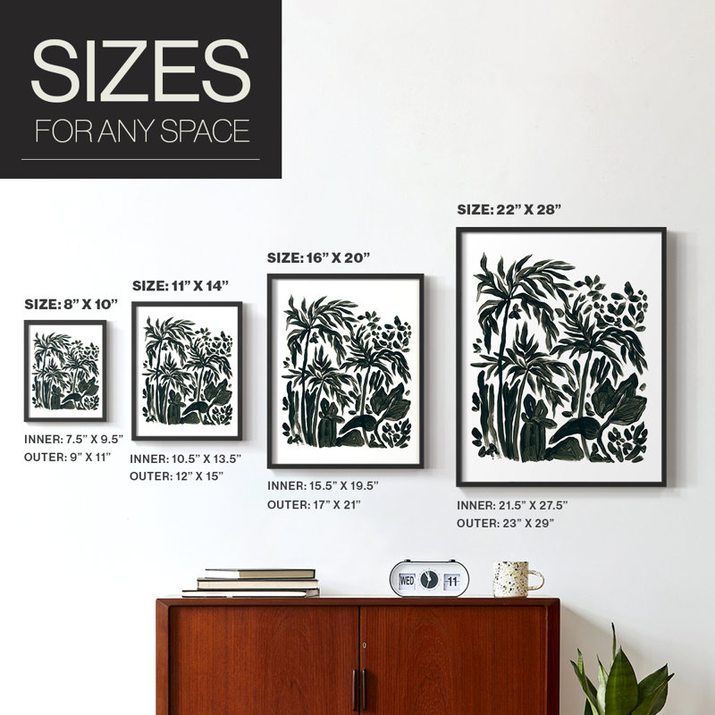 Encre Jungle III, reproduction encadrée - bois massif, Noir, H 21 po x l 17 po