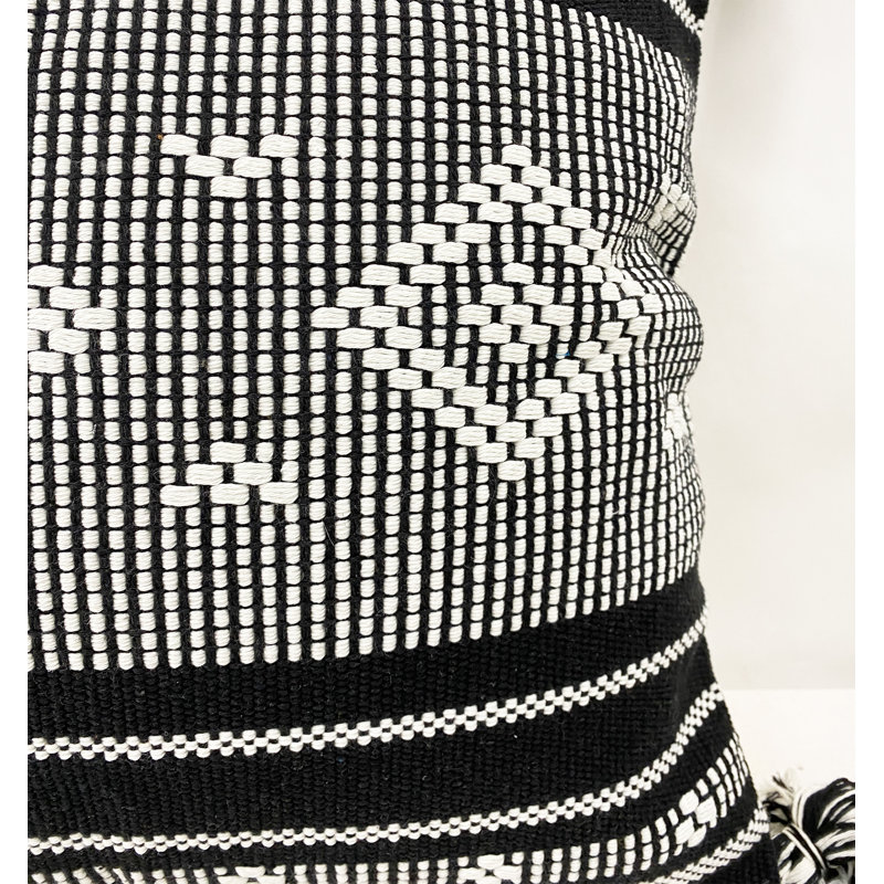 Housse de coussin décoratif lombaire en coton tissé à pampilles noires seulement l 12 po x L 20 po