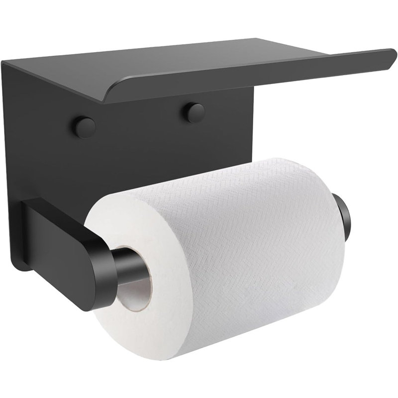 Porte-papier hygiénique mural avec tablette - Adhésif ou vis, porte-papier hygiénique noir mat pour la salle de bain