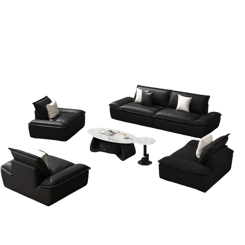 Black faux leather sofa tea table combination