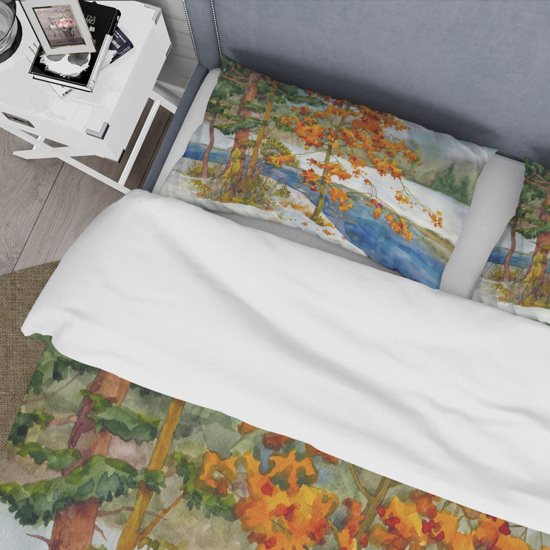 Stream In The Winter Forest I - Ensemble de housse de couette Lake House - Microfibre de polyester