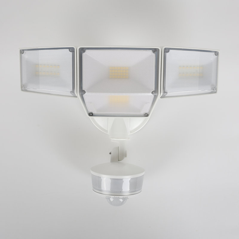 1 3 Head Weather Resistant Outdoor Security Light with Night Light, White