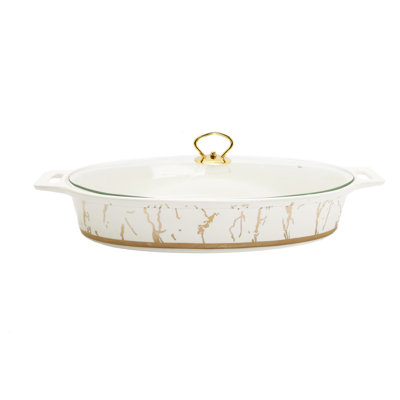 Vivience Oval Porcelain China 2 Piece Casserole Bakeware Set