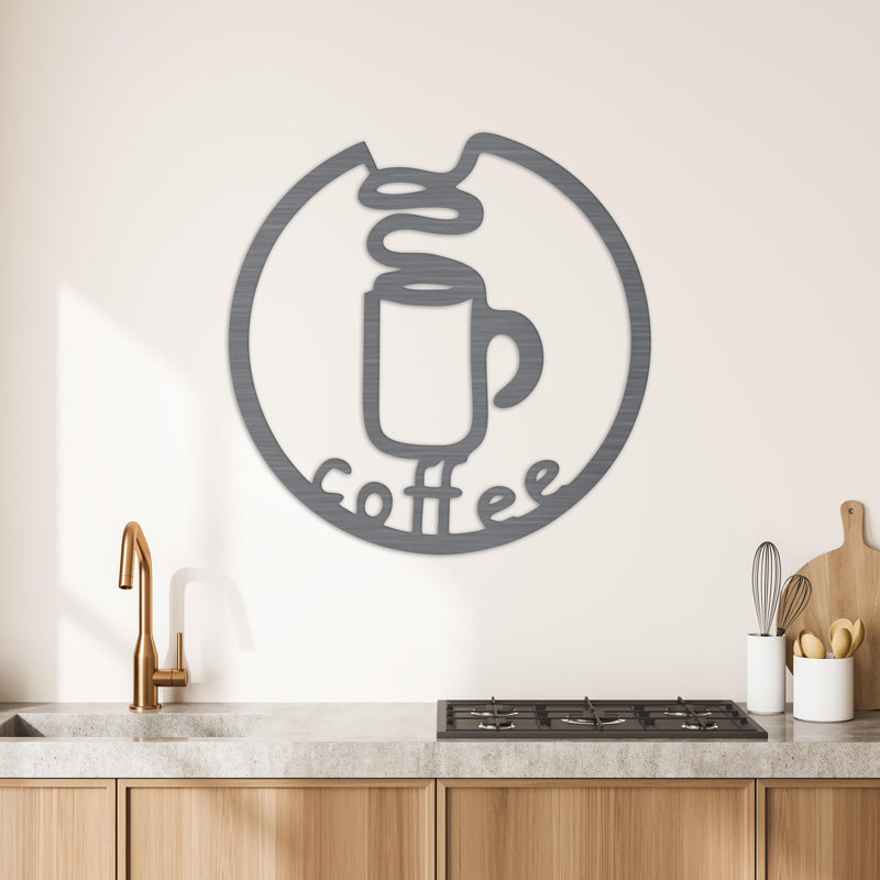 Cercle café, art mural - ACM, H 31,6 po x l 32 po x P 0,25 po, Blanc