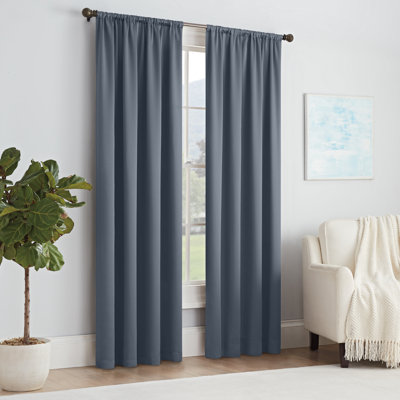 Eclipse Solid Thermapanel Room Darkening Rod Pocket Curtain, Window Curtain for Bedroom and Living Room, (1 Panel), 54 in Wide x 63 in Long, Blue
