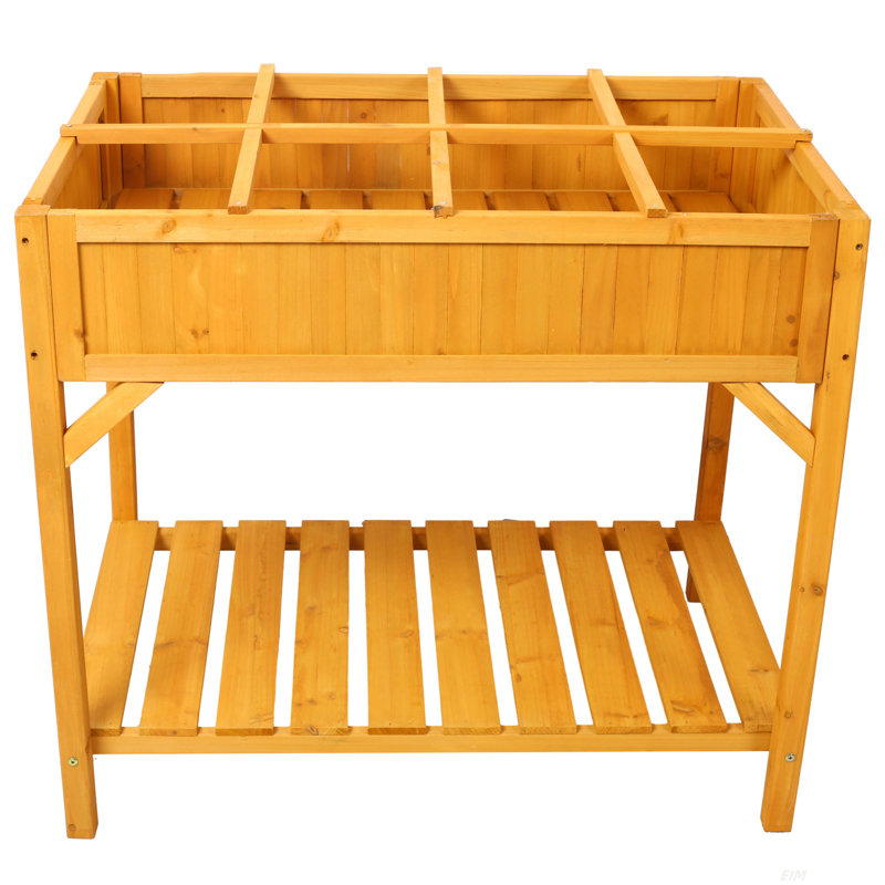 Lit de jardin surélevé avec pieds, boîte à fleurs surélevée en bois avec diviseur de 8 grilles et doublure protectrice, lit de jardin pour les fleurs, les herbes et les herbes sur la terrasse du patio
