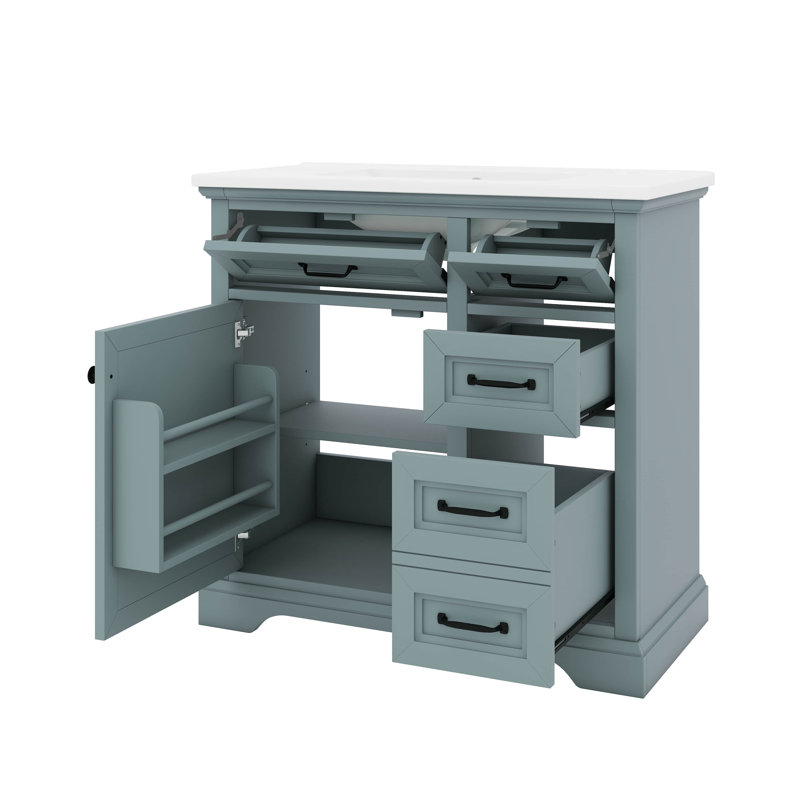 Meuble-lavabo contemporain de 36 po avec lavabo 36 po avec lavabo en céramique et 2 tiroirs rabattables, Gris