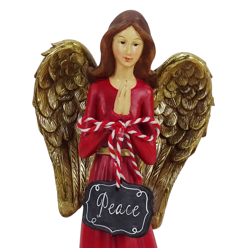 Statue de Noël ange de paix en polyrésine pour ange de Noël 13 po Winston Porter Corporation