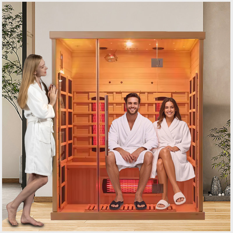 Hylivesaunas 3-Person Infrared Sauna Room for Indoor Use, Full Spectrum Heater, with Bluetooth Speakers, Chromotherapy Lighting & Oxygen Ion Generator