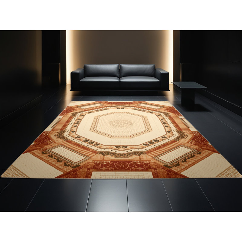 Tapis d'inspiration mondiale Madiun lavable à la machine en brun - reliure beige, 2 x 4