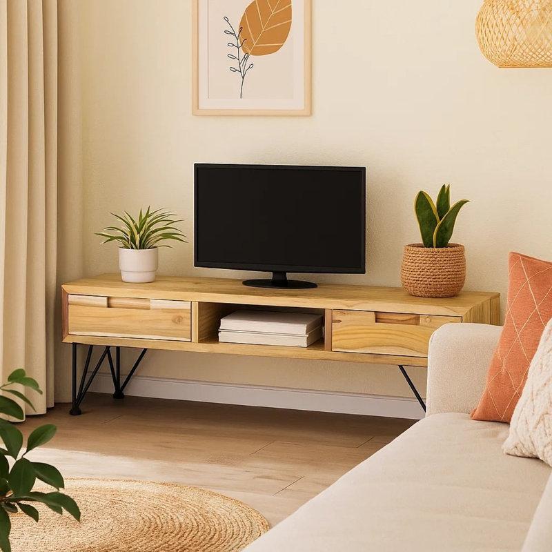 Meuble télé avec meuble télé, bois de teck naturel et fer forgé, 47 po
