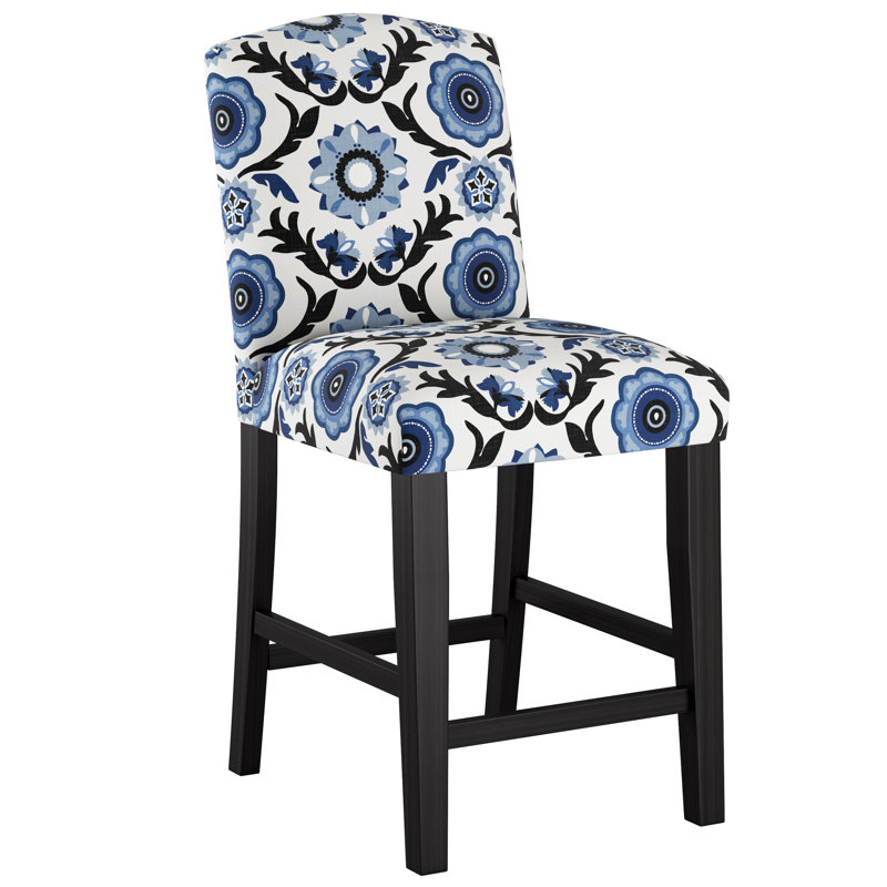 Tabouret de bar et de comptoir April, Tabouret de comptoir (siège d'une hauteur de 26 p, Bleu Tulum, Bois noir