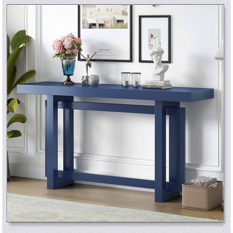 Console contemporaine avec plateau en bois, table d'entrée très longue pour hall d'entrée, couloir, salon, vestibule, couloir