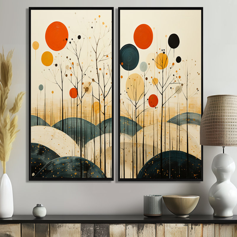 Oasis colorée de style Mid-Century coloré multicolore - art mural moderne multicolore, 32" H x 32" W, Black