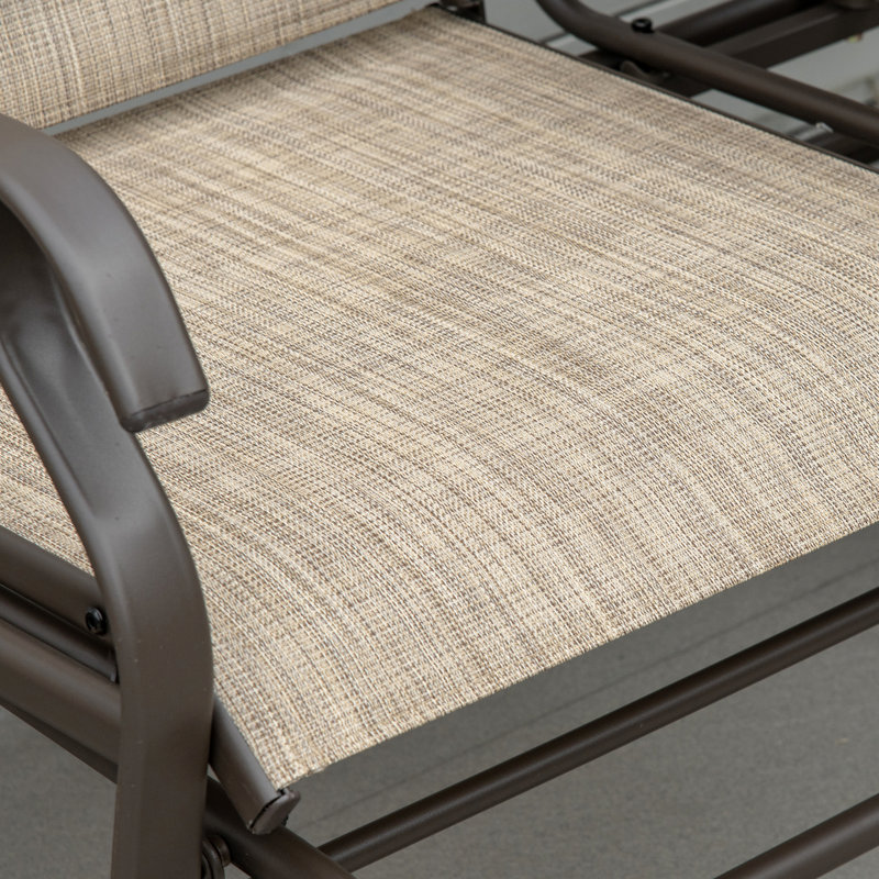 Siège coulissant pour patio avec table centrale - structure en métal en double coulissement brun relax, filet respirant, acier robuste pour la cour et le jardin
