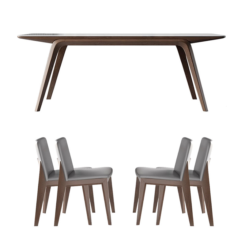 Rock Slab Rectangular Modern Simple Dining Table Four Leg Dining Set, 5