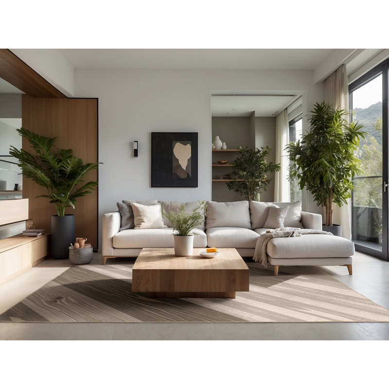 Tapis moelleux moelleux en bois rustique et délavé gris Ebbert, Rond 6 pi