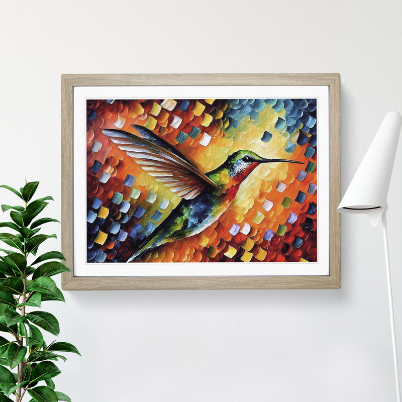 Hummingbird Vol.7 Abstract - Single Picture Frame Painting, 46cm H x 64cm W x 2cm D, Oak