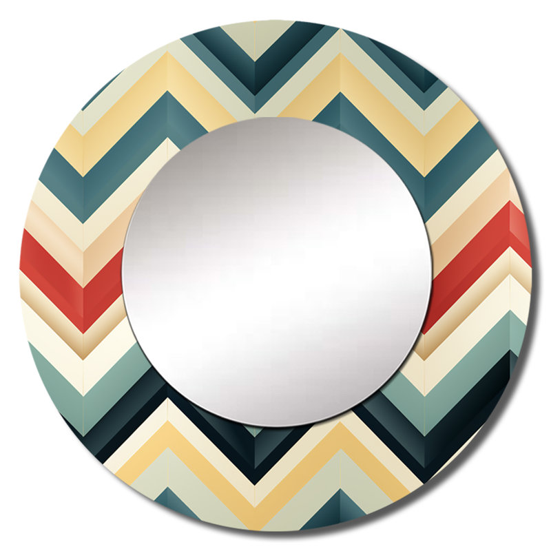 Décoration murale douce à chevrons multicolores - miroir rond glamour_MTMIR124564, 36 po x 36 po