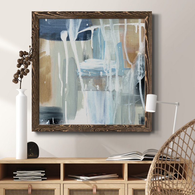 Bord de mer calme - peinture sur toile encadrée, H 27,5 po x l 27,5 po x P 1,5 po, Cadre noyer