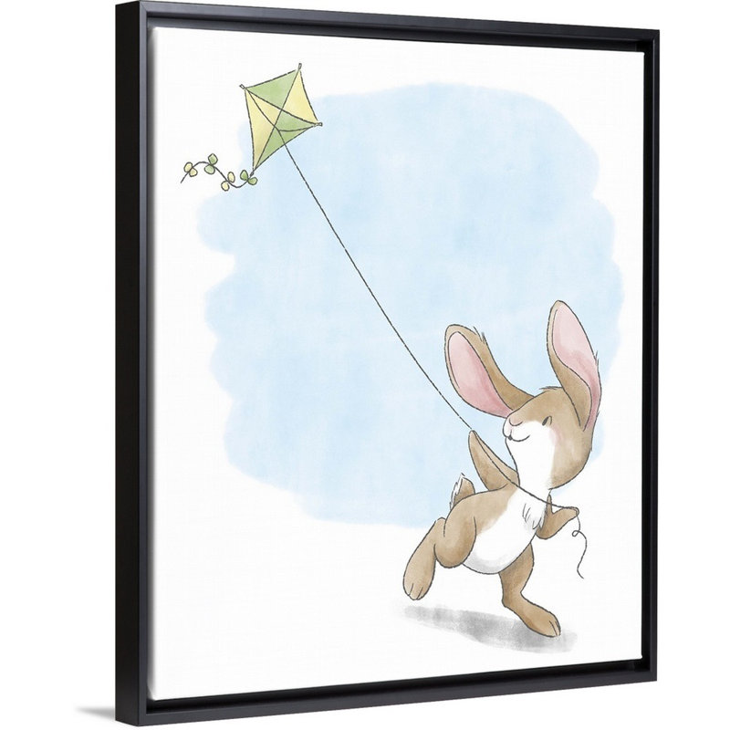 « flying a cerf », impression Little Bunny, H 45 po x l 36 po x P 1,75po, Cadre pour toile flottant noir