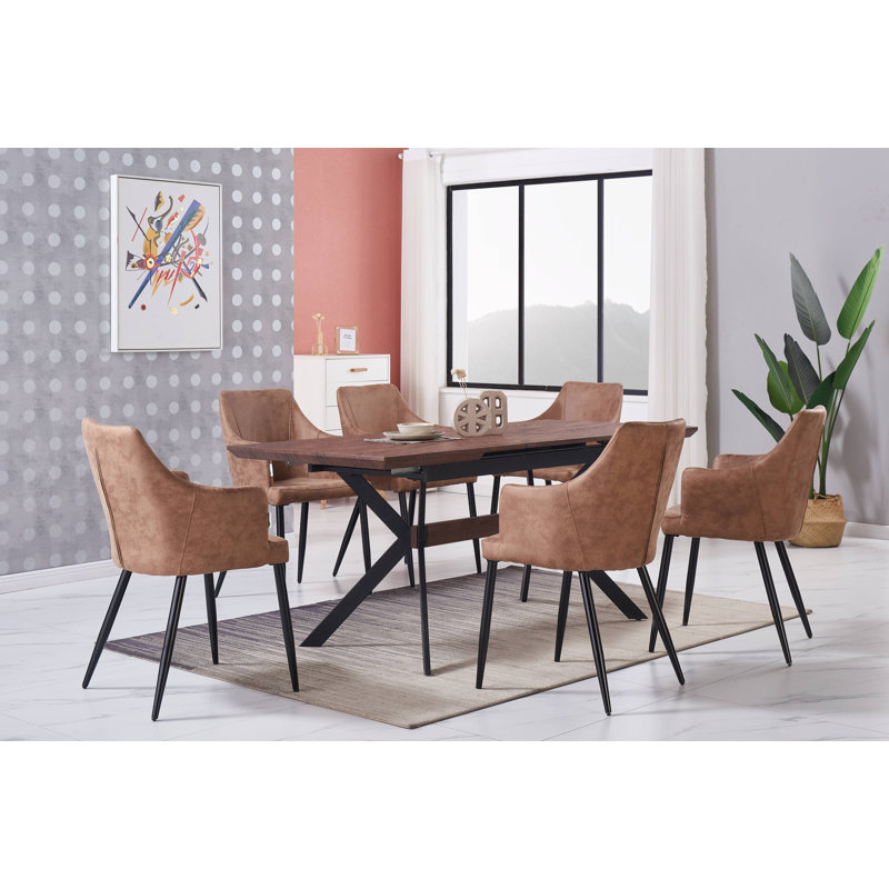 Eatonton 4 Person Dining set - a Rectangular Extendable Dining Table with Metal Legs and a Set of 4 Faux Leather Dining Chairs for Dining Room - Modern Dining Table Set