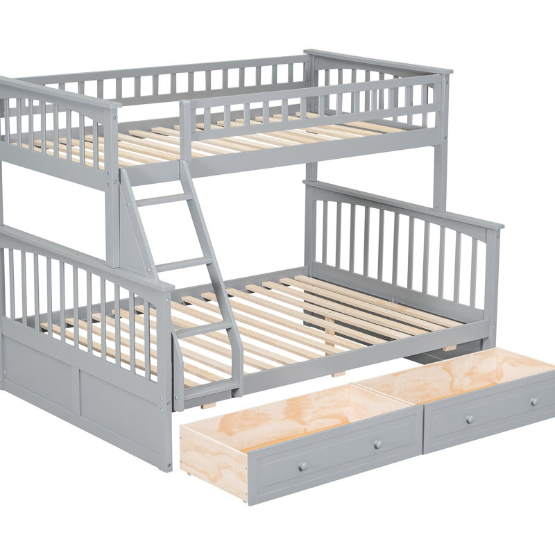 Gray Convertible Twin Over Full Bed With Drawers, Bunk Format, Pine Wood And , Frame For Longevity, Guardrails Safe Slumber, Simple To Up Mission Durability, Project